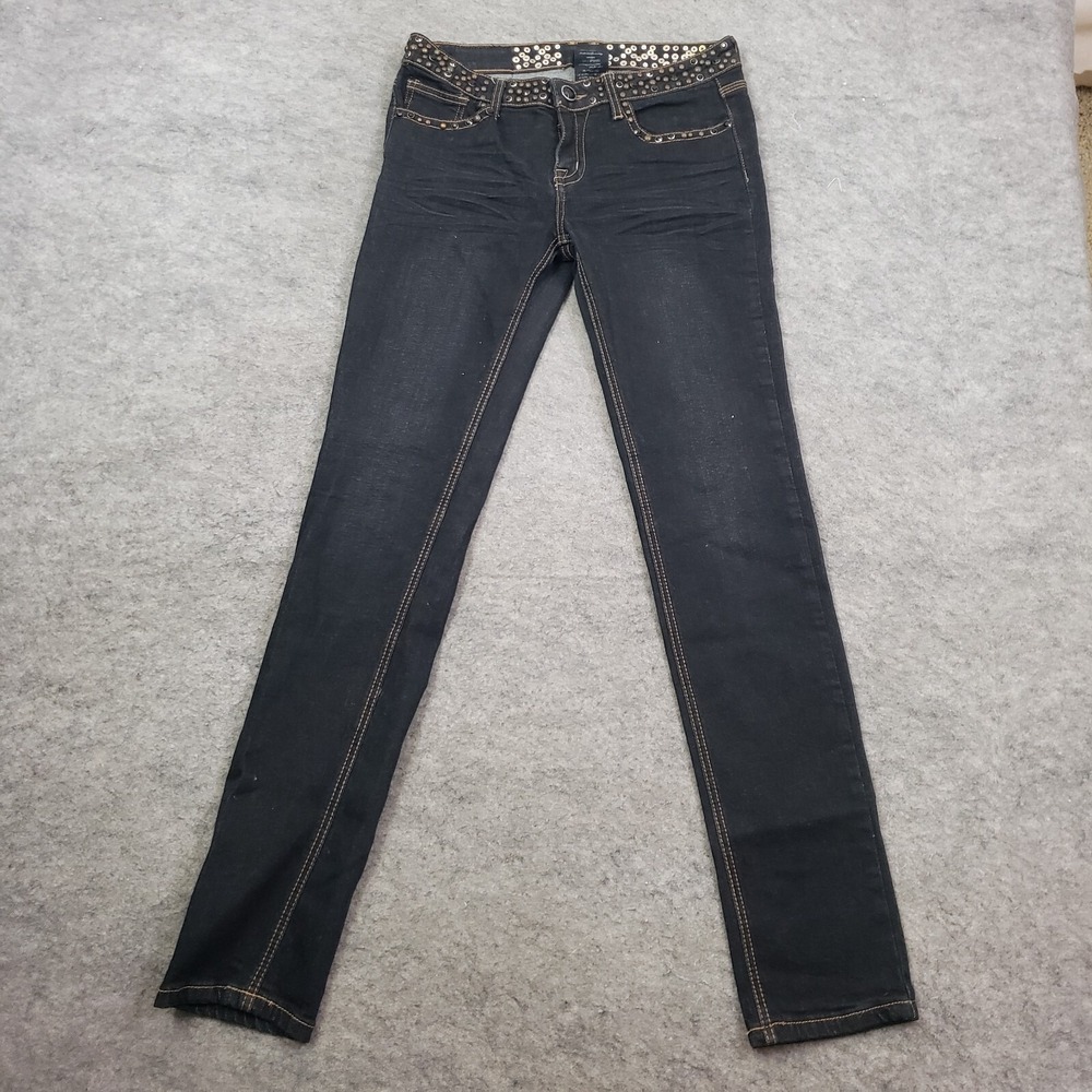 Iris Jeans Jeans‎ Juniors 9 Skinny Studded Low Rise Dark Wash Black Pants 30x32